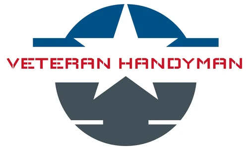 Veteran Handyman, LLC logo: a red stencil wordmark across a blue and grey military star roundel