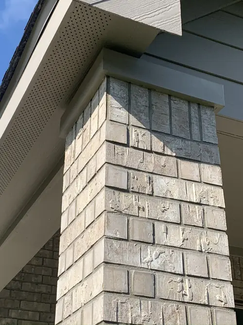 Brick column and soffit detail finished on a home's exterior